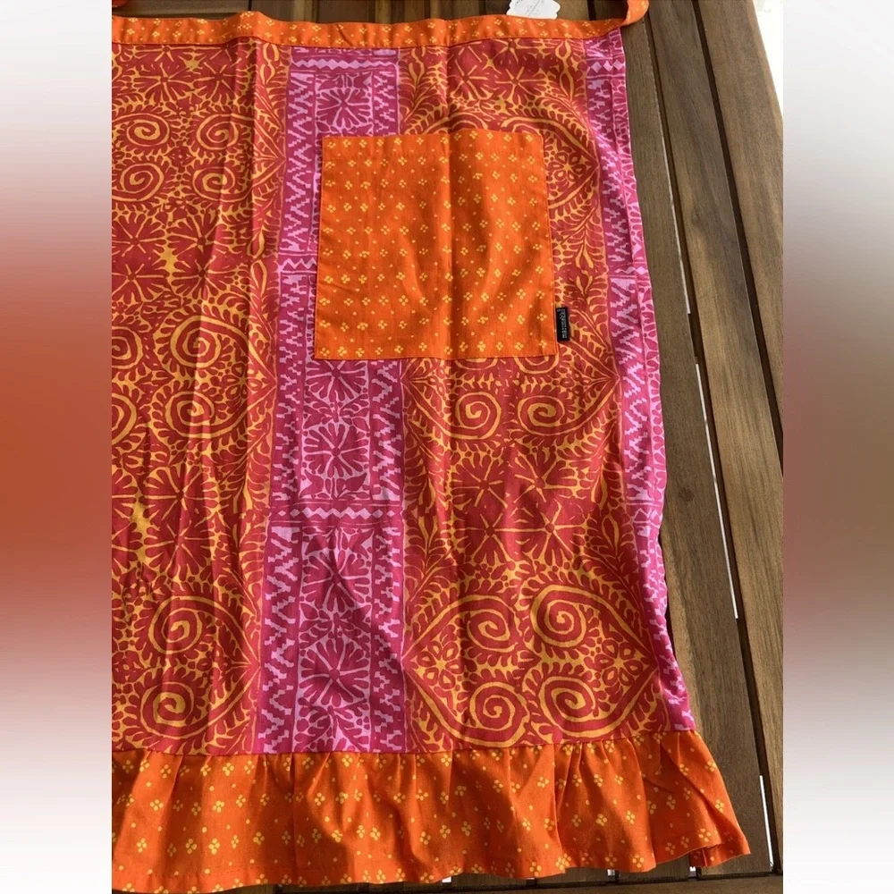 Marimekko Anthropologie Waist Apron Retro 50s 60s Red Orange Pink Pocket Kitchen